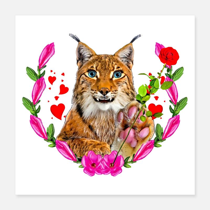 Chat lynx avec rose pour l’amour Poster 40 x 40 cm