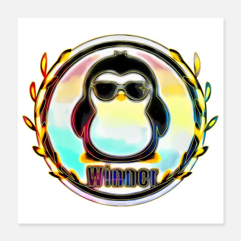 Sieger Pinguin Abzeichen Poster 40x40 cm
