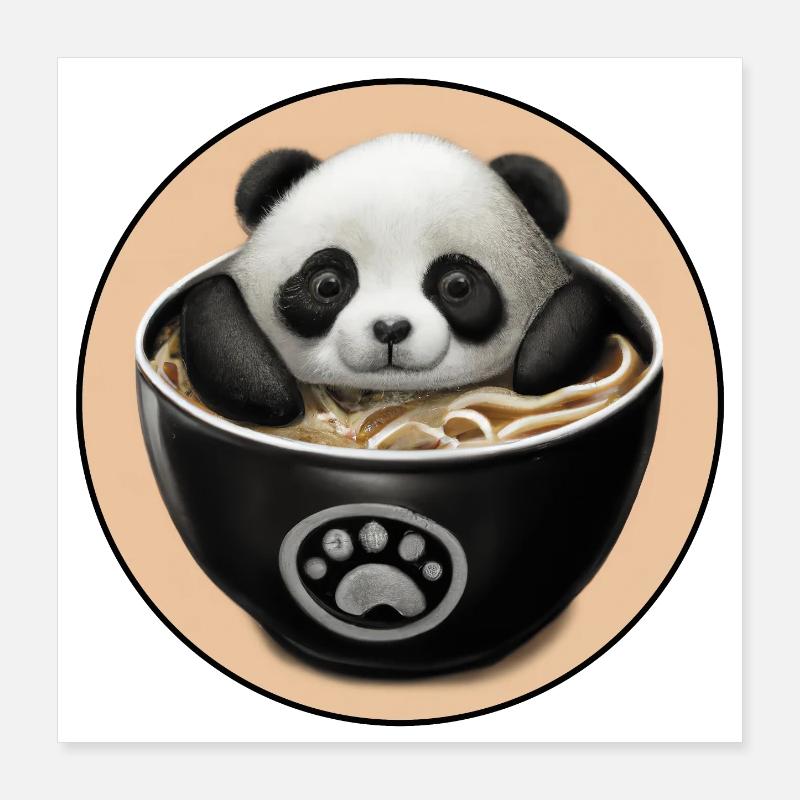 Bébé Panda Dans Un Bain De Ramen Poster 40 x 40 cm