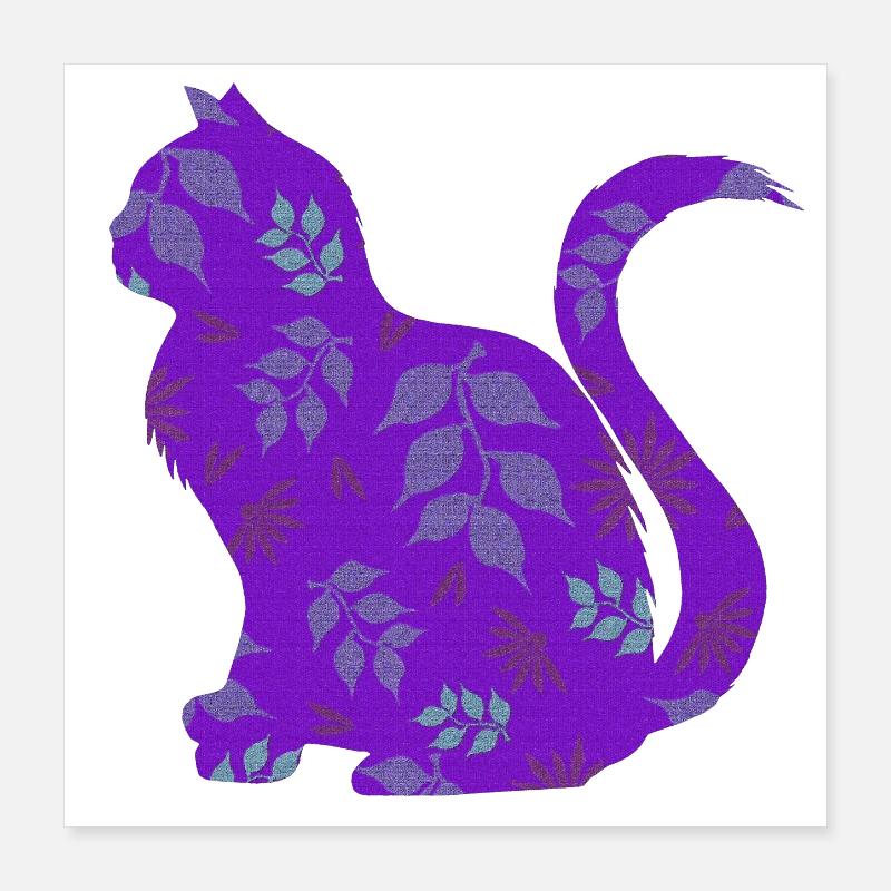 sitzende katze, gemustert, Blumen Outfits Poster 40x40 cm