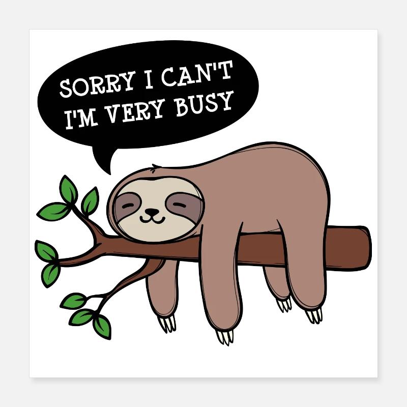 Sleeping Jungle Animal Lazy Sloth Statement Poster 16" x 16" (40x40 cm)