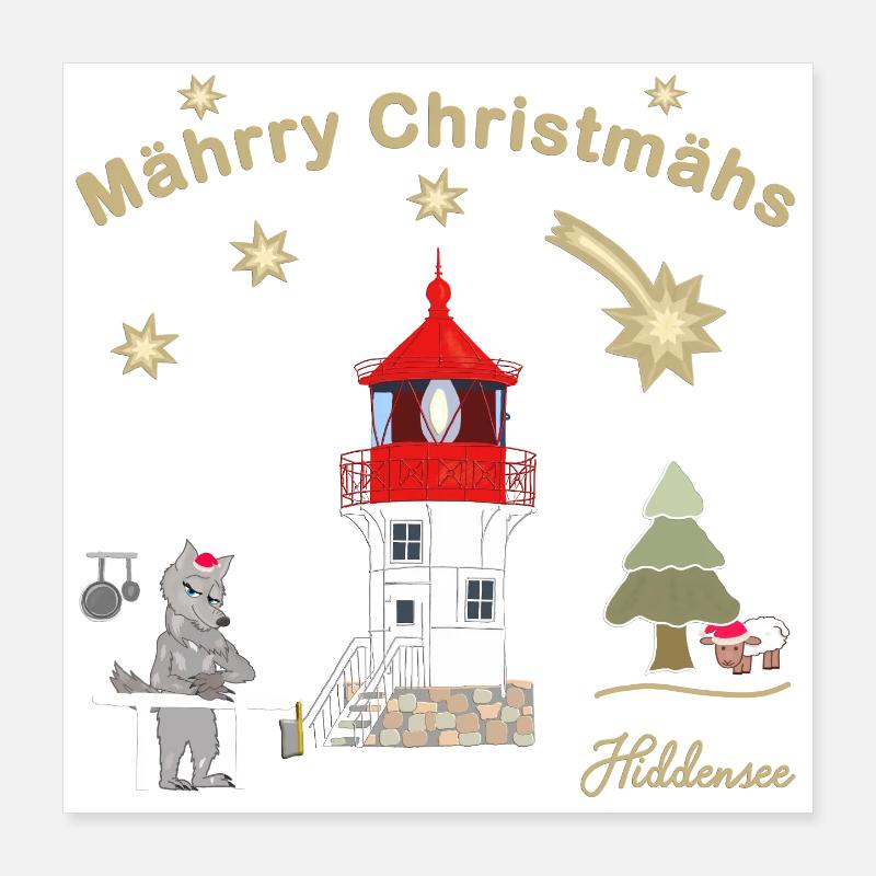 Christmas lighthouse Gellen on Hiddensee Poster 16" x 16" (40x40 cm)