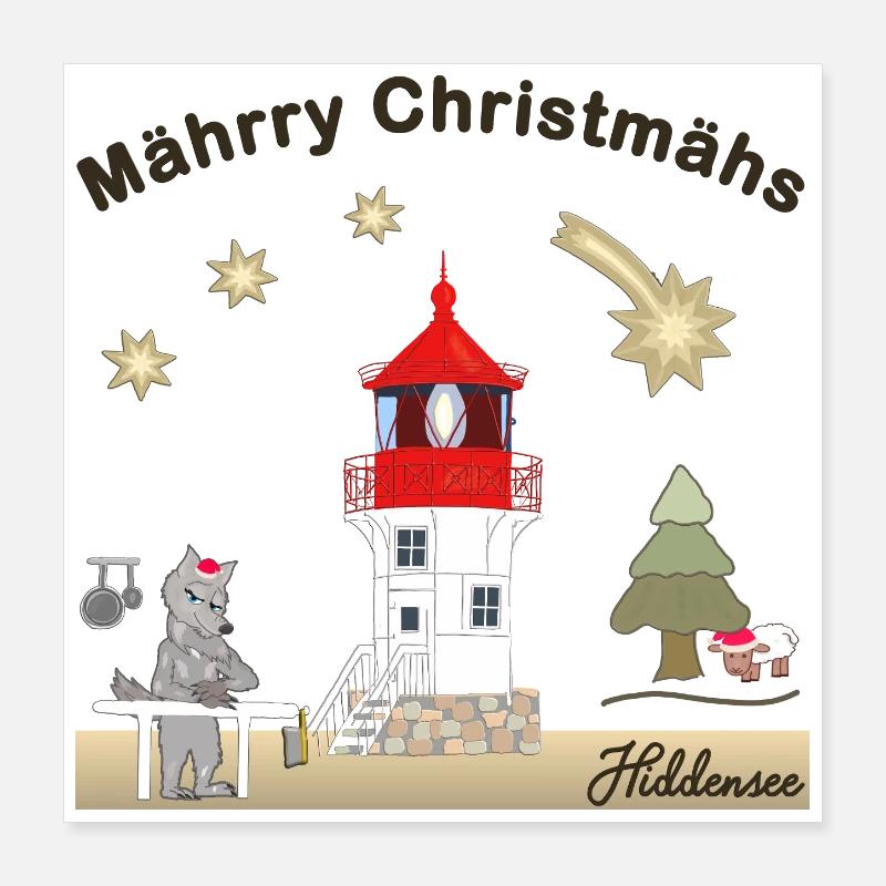 Hiddensee, Leuchtturm Gellen, Weihnachten, Wolf Poster 40x40 cm