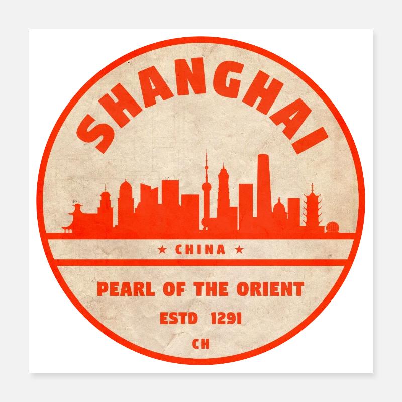 Shanghai Skyline Seal Red Poster 40 x 40 cm