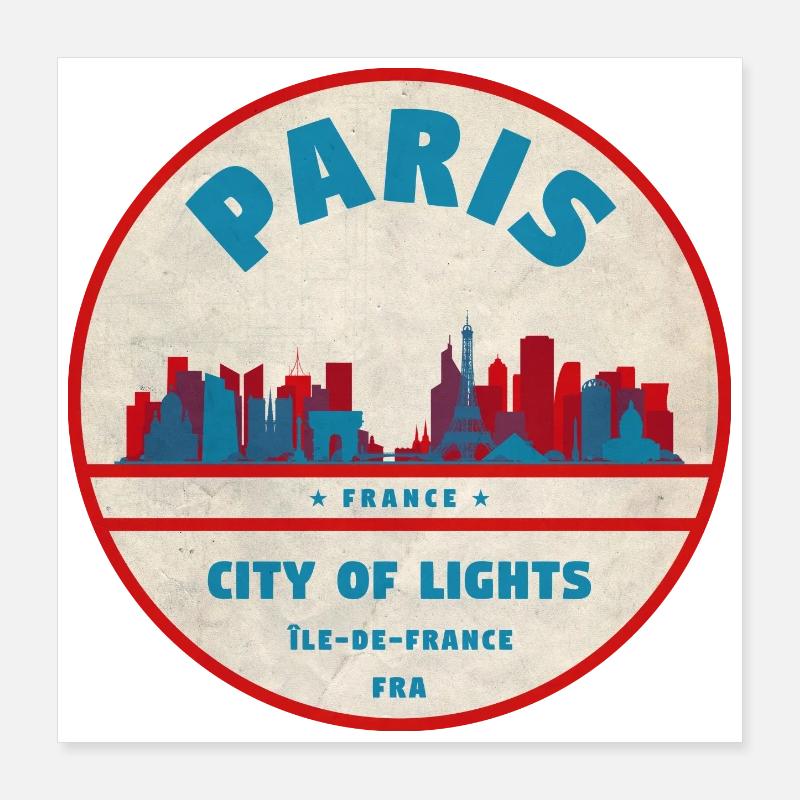 Pariser Stadtlichter Retro Abzeichen Poster 40x40 cm