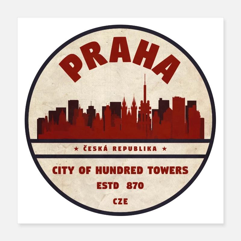 Logo rond vintage de la Skyline de Prague Poster 40 x 40 cm