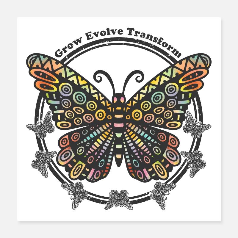 Boho Style Schmetterling - Grow Evolve Transform Poster 40x40 cm