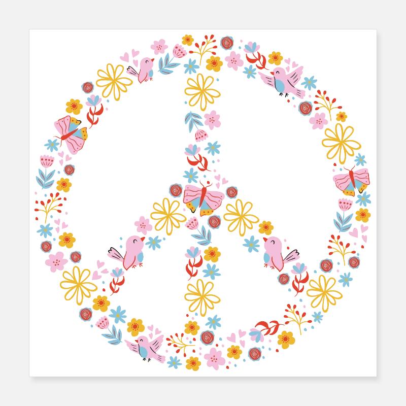 Blumenpeace Peacezeichen Muster Poster 40x40 cm