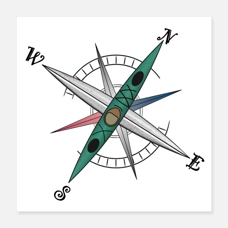 Conception de kayak cool avec rose des vents, kayak vert Poster 40 x 40 cm