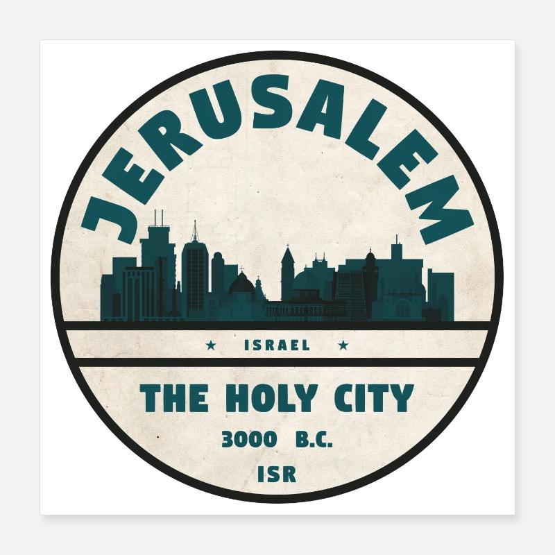 Jerusalem Skyline Retro Badge Poster 16" x 16" (40x40 cm)