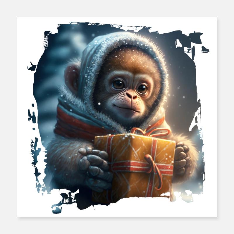 Winter Orangutan Gift Poster 16" x 16" (40x40 cm)