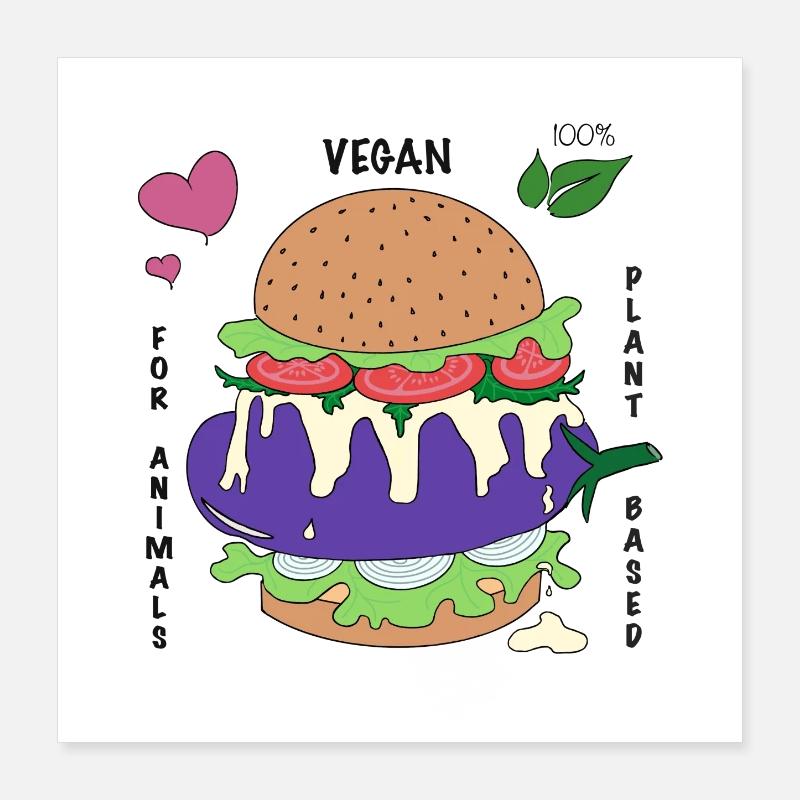 Affiche Burger Vegan - Poster 40 x 40 cm - blanc