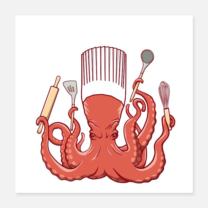 Octopus Chef de Cuisine Poster 16" x 16" (40x40 cm)