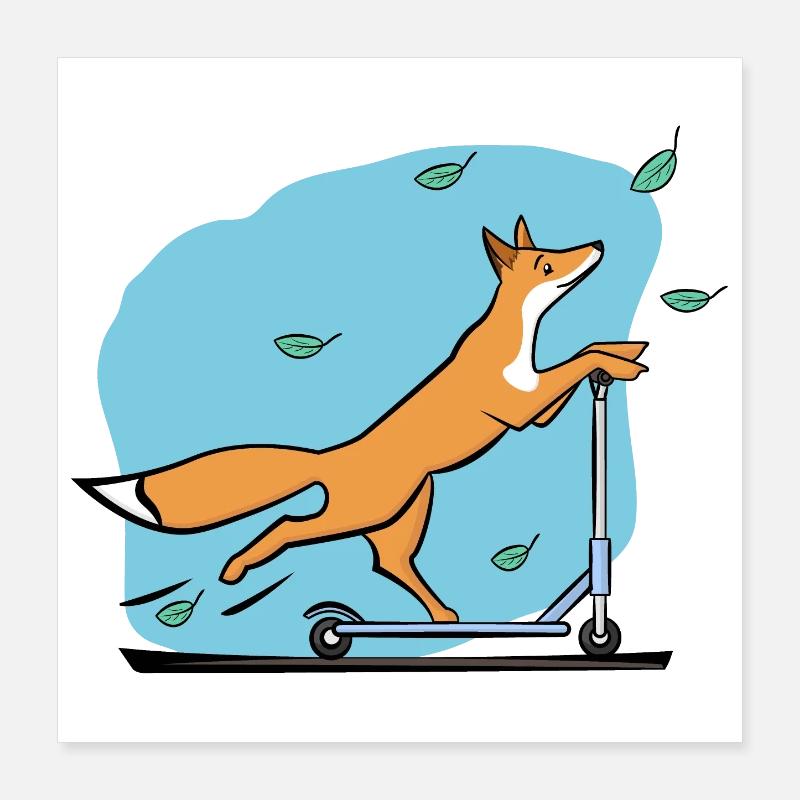 Fox with scooter Poster 16" x 16" (40x40 cm)