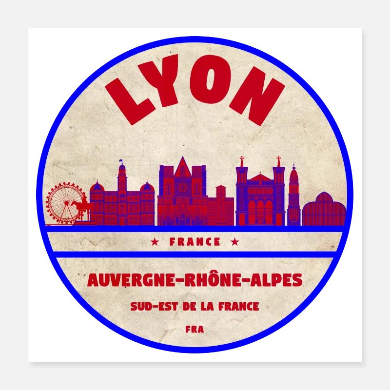 Écusson de la Skyline Vintage de Lyon Poster 40 x 40 cm