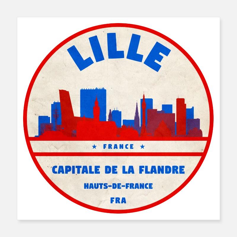 Lille Skyline Retro Abzeichen Poster 40x40 cm