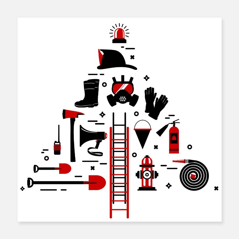 Fire Brigade Hose Fire Extinguisher Rescuer Poster 16" x 16" (40x40 cm)