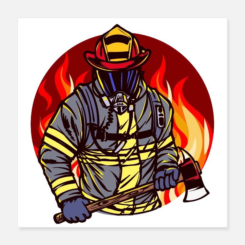Fire brigade fire fire protection firefighter rescuer Poster 16" x 16" (40x40 cm)