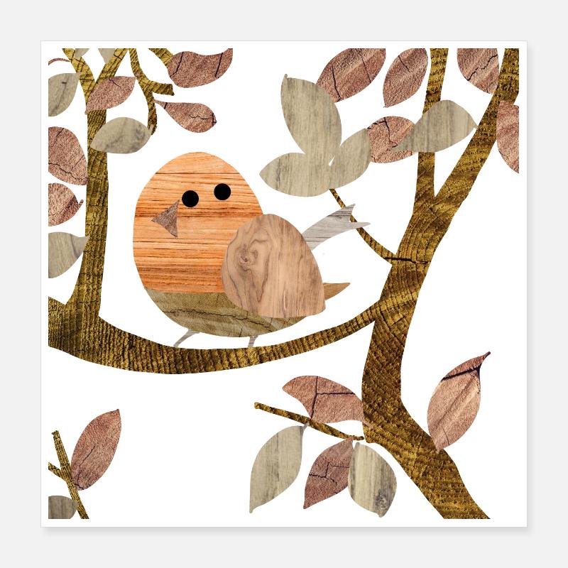 Oiseau dans un arbre - Bois Poster 40 x 40 cm
