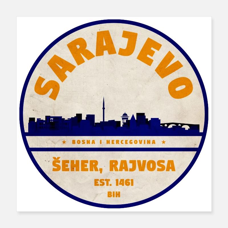 Sarajevo Skyline Vintage Abzeichen Poster 40x40 cm
