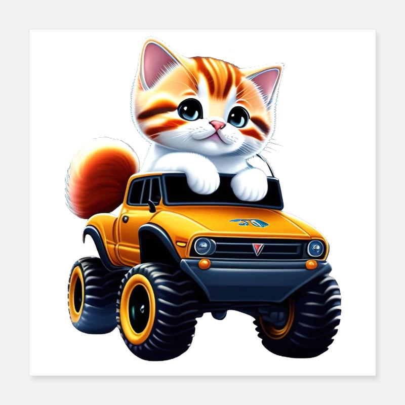 Eine Katze auf dem Monstertruck Poster 40x40 cm