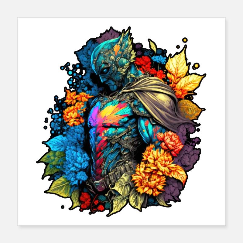 Super Heros Fleuri Poster 40 x 40 cm