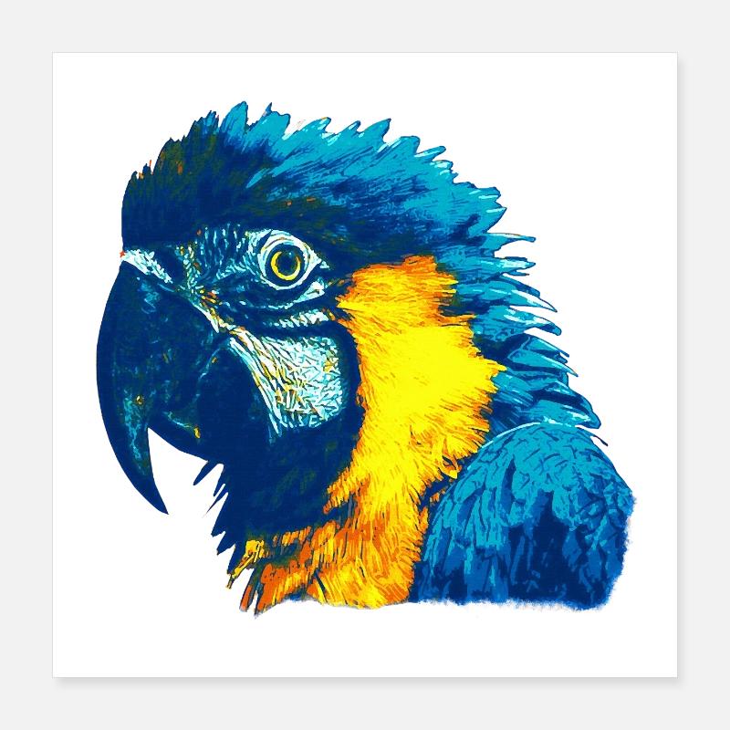 geschenke mit vögeln, Gelbbrust Ara Kopf Poster 40x40 cm