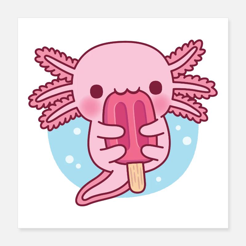 Niedlicher Axolotl isst Eiscreme Poster 40x40 cm