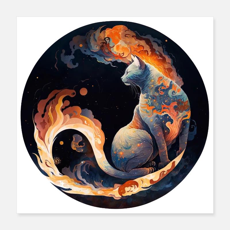 Magie ardente du chat dans la conception de la constellation Poster 40 x 40 cm