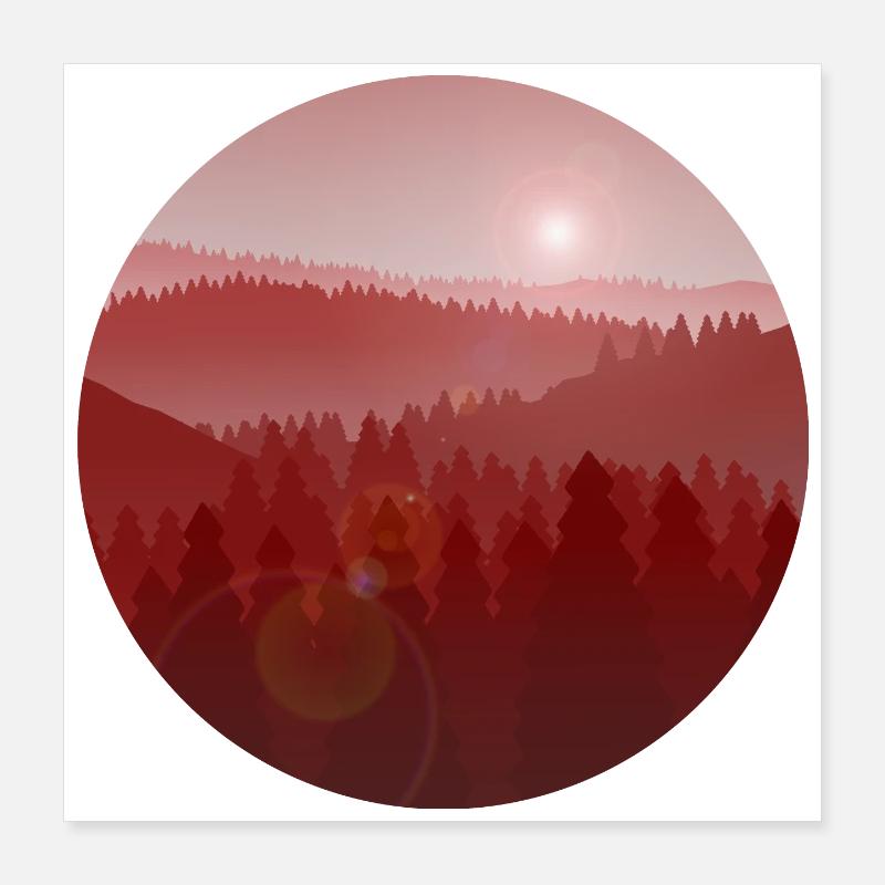 Coucher de soleil dans la forêt de pins Poster 40 x 40 cm