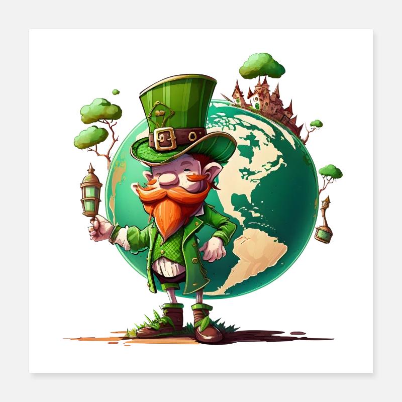 Weltglücks-Leprechaun Poster 40x40 cm