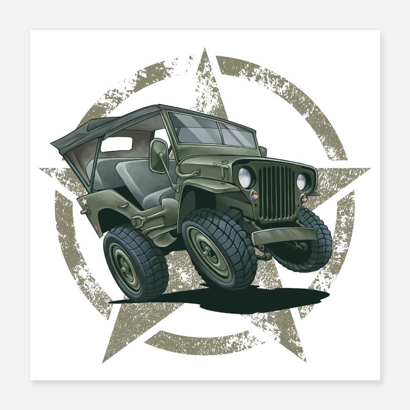 Willys MB Offroader 4x4 Star ROOFTOP Us Army Poster 16" x 16" (40x40 cm)
