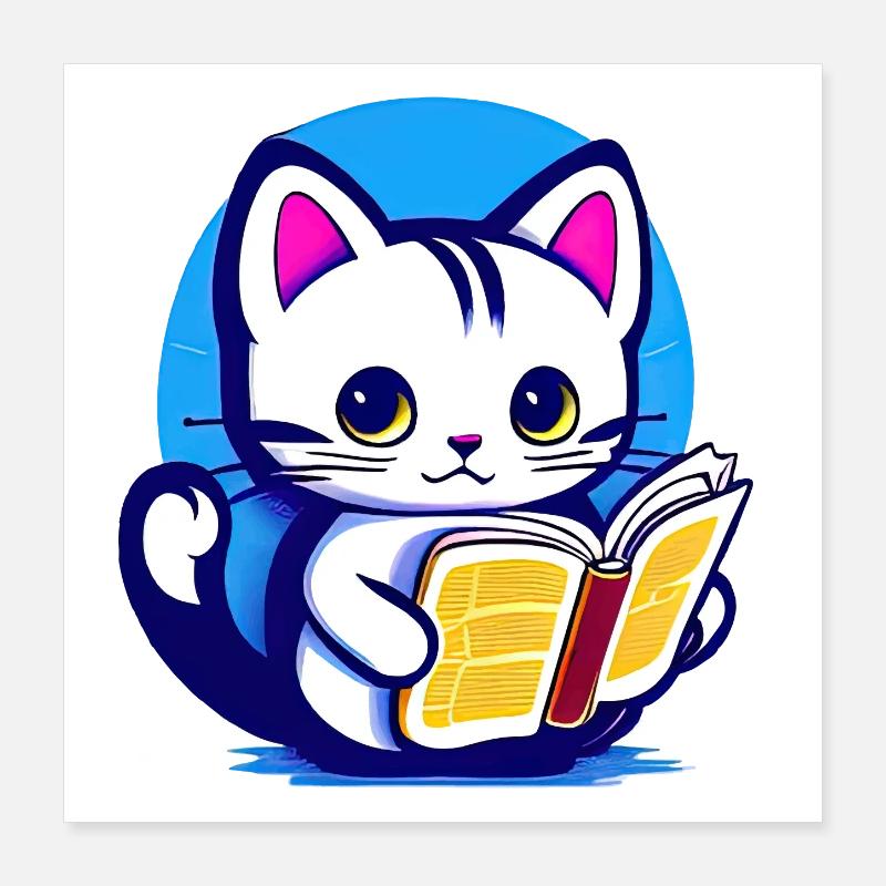 Katze liest ein Buch Poster 40x40 cm
