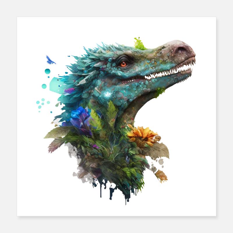 Blue Velociraptor Poster 16" x 16" (40x40 cm)