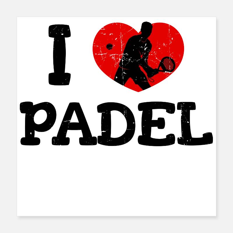 J’aime le cœur du joueur de padel Déclaration Sport Poster 40 x 40 cm