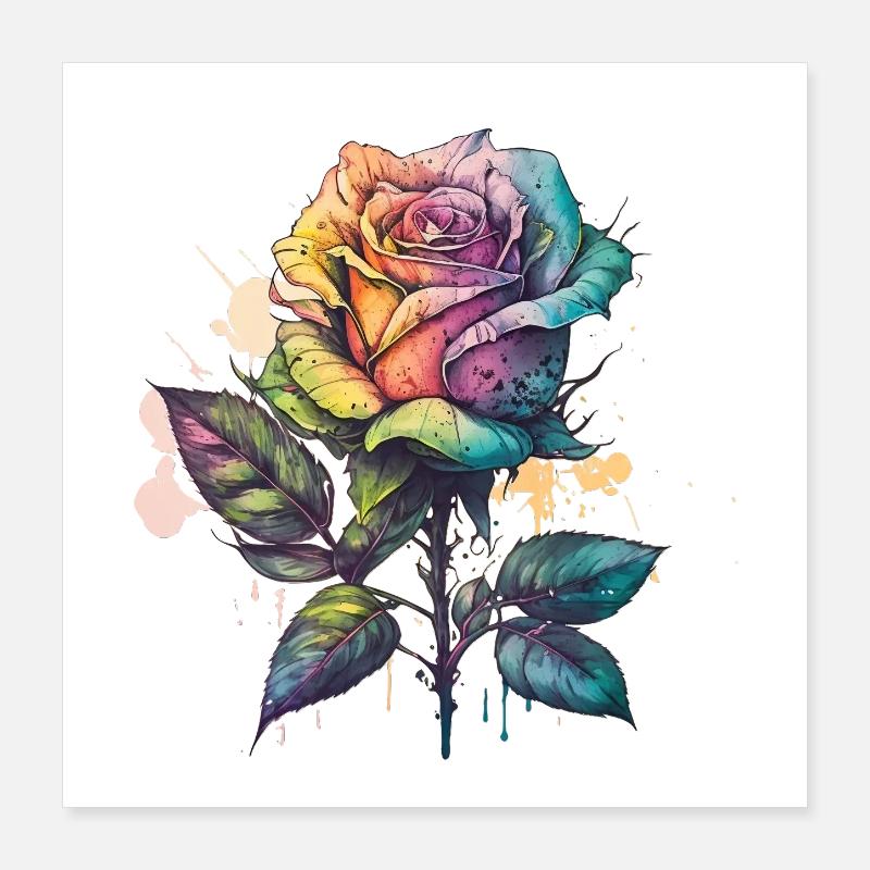 Aquarelle Tropicale Rose, fleur colorée - Poster 40 x 40 cm - blanc