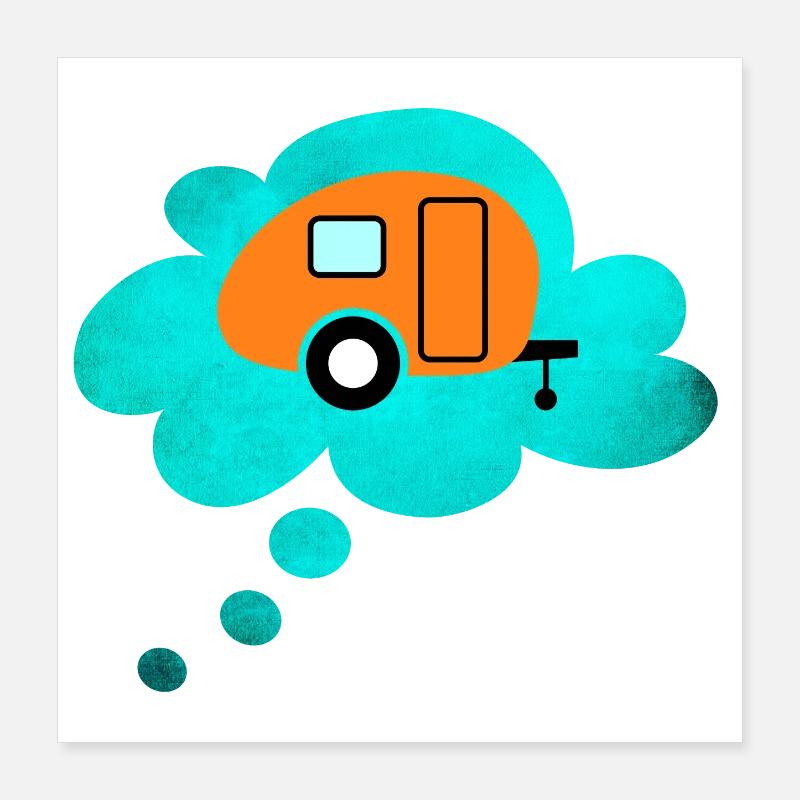 Caravane Nuage de pensée Bubble Camping Caravane rétro Poster 40 x 40 cm
