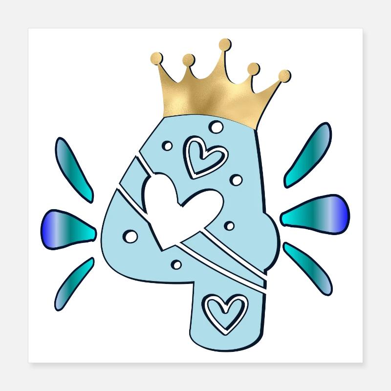 4. Kindergeburtstag - VIER - KRONE - GEBURTSTAG Poster 40x40 cm