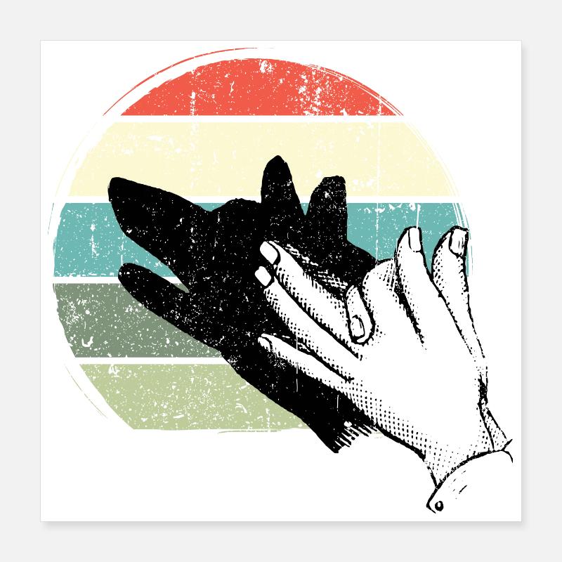 Silhouette rétro de la main au coucher de soleil Poster 40 x 40 cm