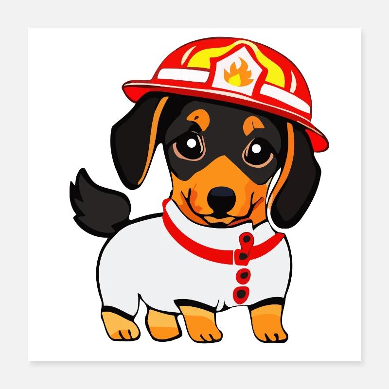 Dackel als Feuerwehrmann Poster 40x40 cm
