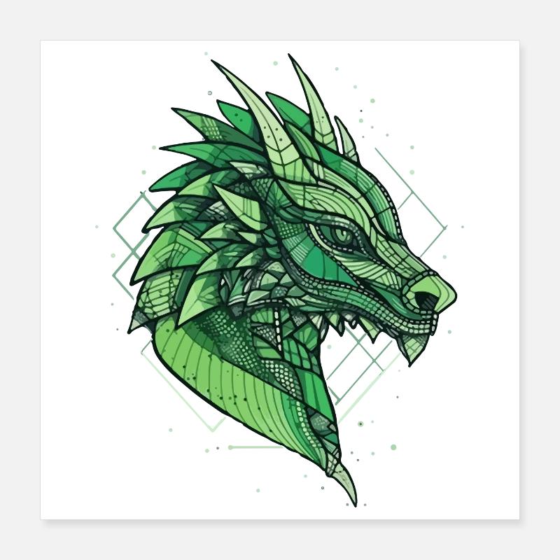 Stilisierter, geometrischer Drache Poster 40x40 cm