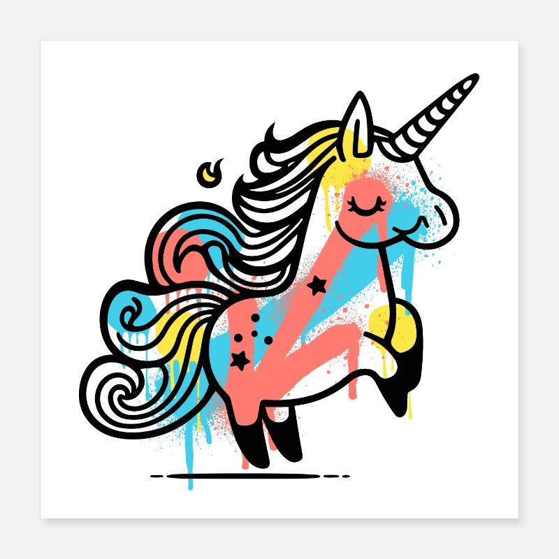Buntes, skurriles Einhorn-Design Poster 40x40 cm