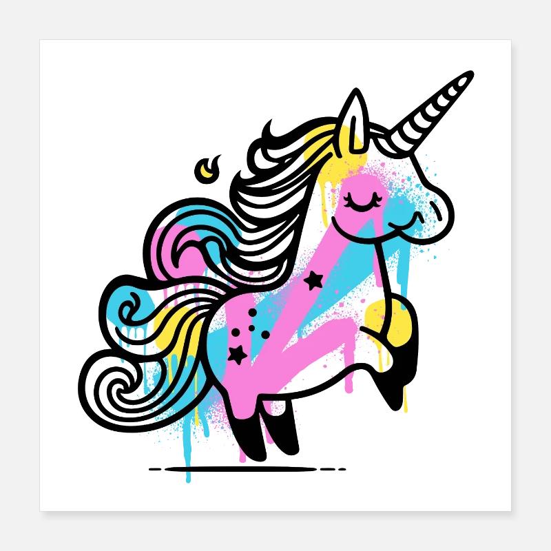 Bunter Splash Einhorn Illustration Poster 40x40 cm