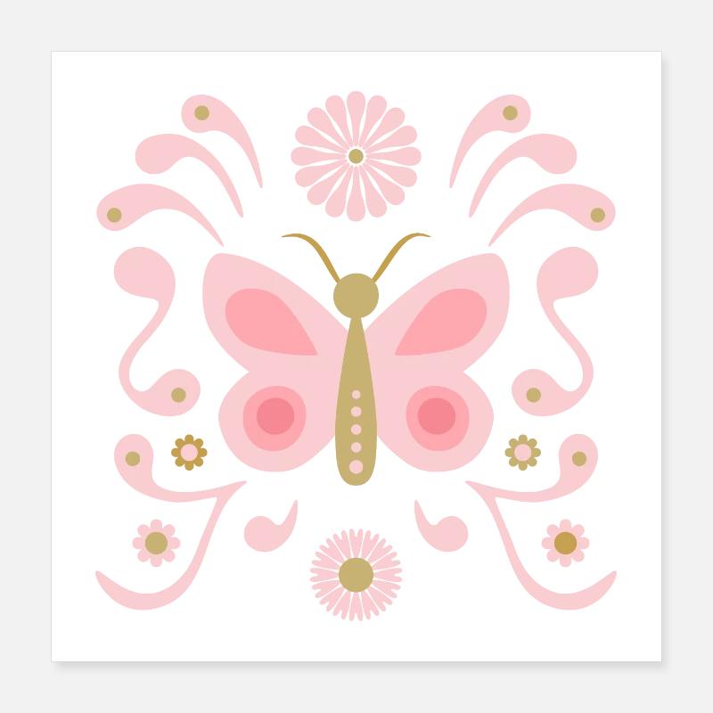 Boho Butterfly L Rose et Or Poster 40 x 40 cm