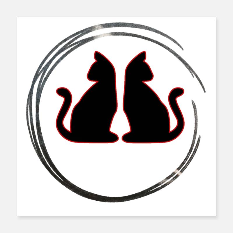 Red / Black Twin Cats Poster 16" x 16" (40x40 cm)
