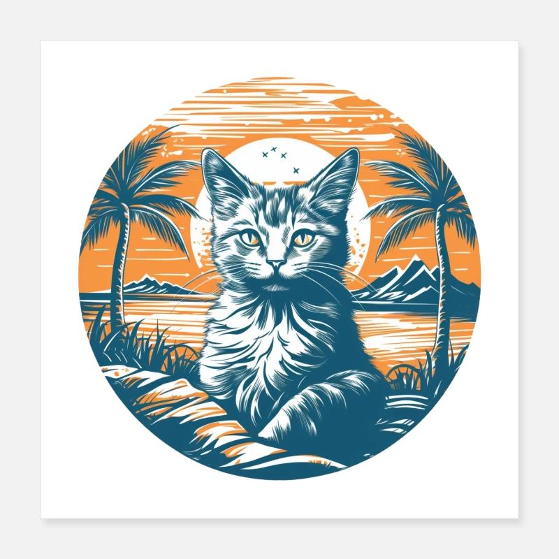 Tropical Cat Magic at Sunset Poster 16" x 16" (40x40 cm)