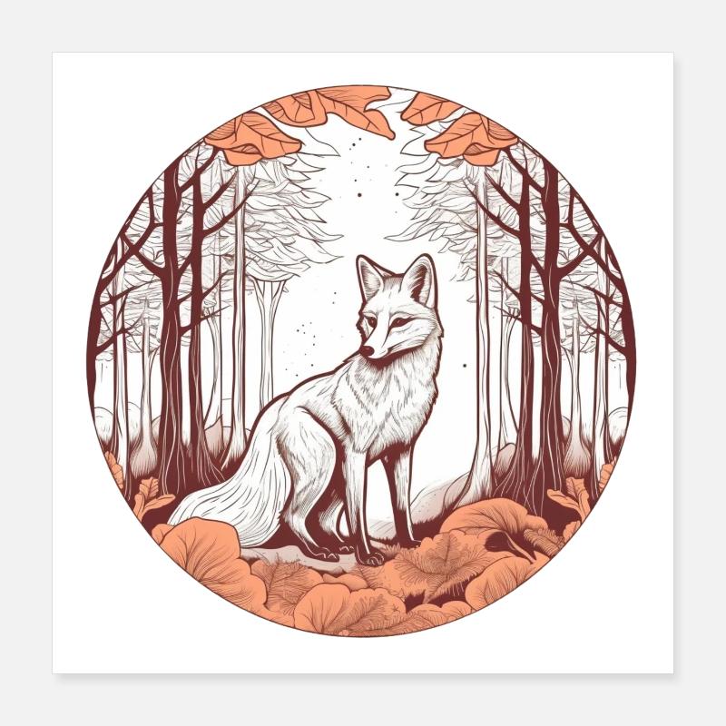 Fuchs im Herbstwald Illustration Poster 40x40 cm