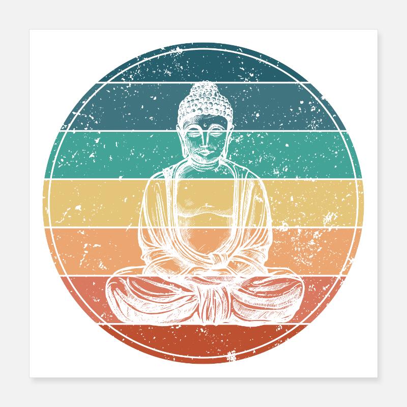 Buddha en Méditation Arc-en-Ciel Poster 40 x 40 cm