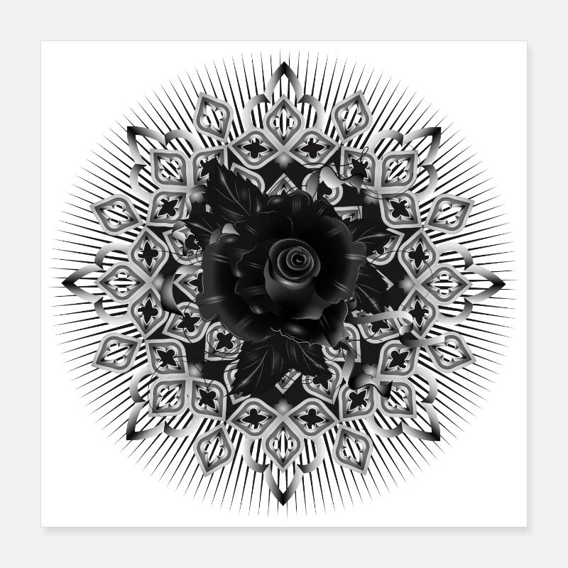 Gotisches Rosetten Ornament mit schwarzer Rose Poster 40x40 cm