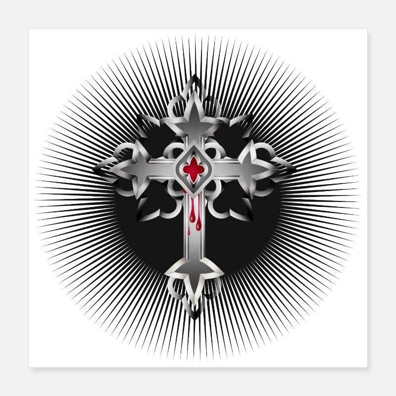 croix gothique rayonnante faite d’éléments gothiques Poster 40 x 40 cm